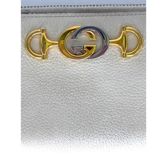 Gucci GG Two Tone Hardware Cream Leather Zip Around Wallet
